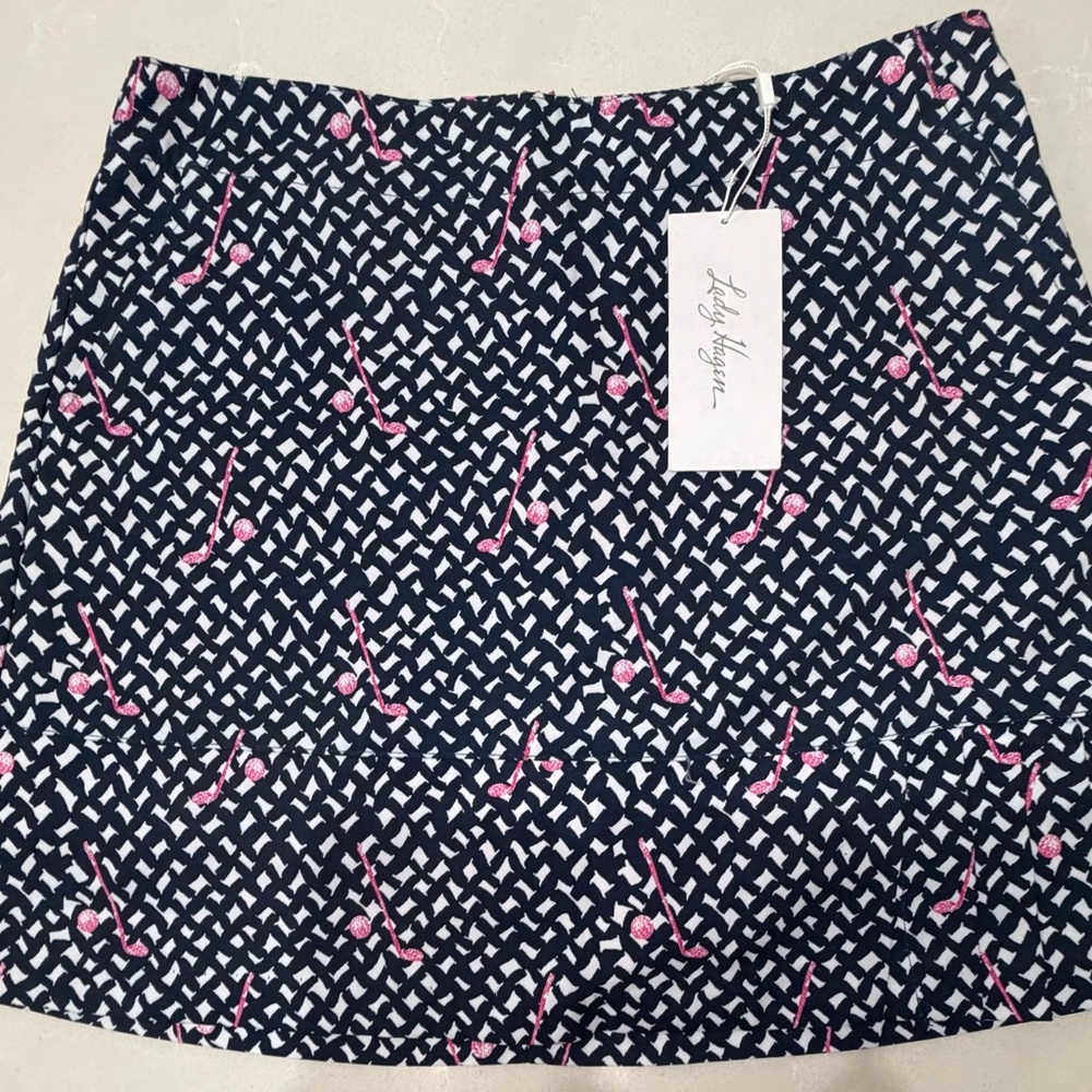 NWT Lady Hagen Navy & White Printed Golf Skort with Pink Golf Club Accent, 6